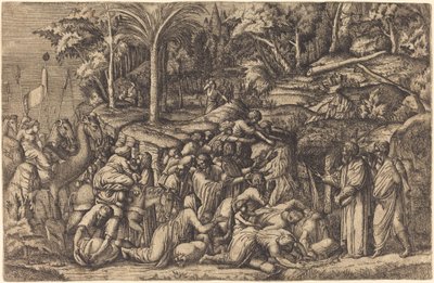 موسى يضرب الصخرة بواسطة ماجستير الرابع بعد فرانشيسكو بريماتيكيو