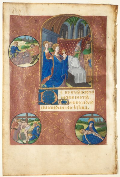 ورقة من كتاب الصلوات: عرض في الهيكل مع حليات صب الكثير ... ، 1460 بواسطة ماجستير في Adélaïde de Savoie