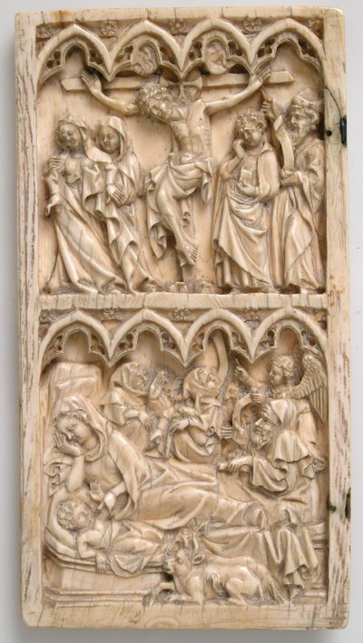 ورقة من Diptych مع صلب وميلاد ، الألمانية ، كاليفورنيا. 1375-1400. بواسطة سيد كريمسمونستر