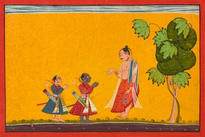 راما ولاكشمان مع الحكيم فيشفاميترا ، من رامايانا ، كاليفورنيا. 1680-1690. بواسطة ماجستير في الطراز الثاني من 'Shangri' Ramayana