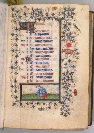 ساعات شارل النبيل ، ملك نافار 1361-1425: fol. 4 و ، أبريل ، ج. 1405. بواسطة ماجستير في الأحرف الأولى وشركاء بروكسل