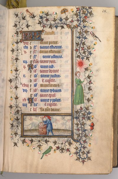 ساعات شارل النبيل ، ملك نافار 1361-1425: fol. 8 و ، أغسطس ، ج. 1405. بواسطة ماجستير في الأحرف الأولى وشركاء بروكسل