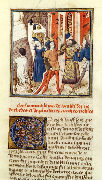 Ms 622 fol.12 جوكاستا، ملكة طيبة، من كتاب "ديس هومز إيليستر" (رق) بواسطة سيد بطل السيدات