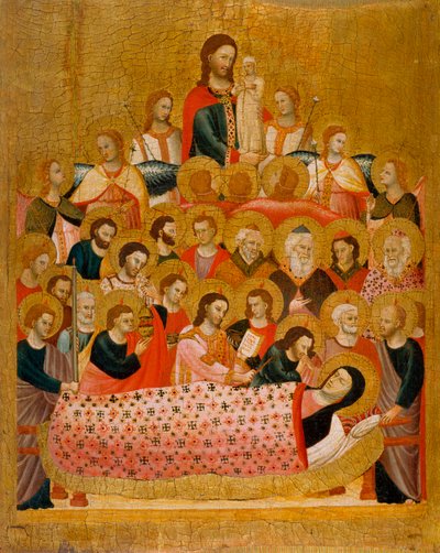 "" La dormition de la vierge "The Dormition of the Virgin - Peinture du Maitre de la Madone Cini (نشط حوالي 1330) - حوالي 1330 - تمبرا على اللوحة - 50.3x41.2 - Museu Nacional d