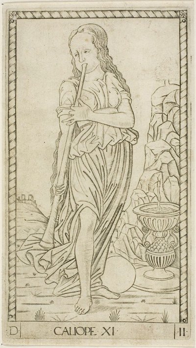 Calliope ، اللوحة الحادية عشر من Apollo and the Muses بواسطة ماجستير في سلسلة E Tarocchi