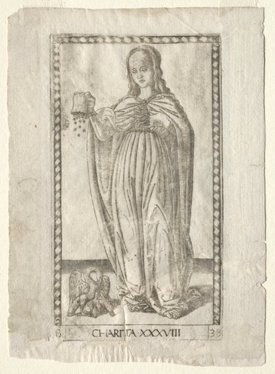 مؤسسة خيرية من Tarocchi ، السلسلة B: المبادئ والفضائل الكونية ، رقم 38 ، قبل 1467. بواسطة ماجستير في سلسلة E Tarocchi