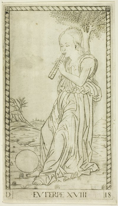 Euterpe ، لوحة ثمانية عشر من Apollo and the Muses بواسطة Master of the E-Series Tarocchi