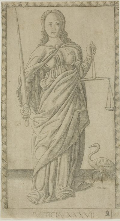 العدل ، اللوحة 37 من Genii and Virtues بواسطة Master of the E-Series Tarocchi