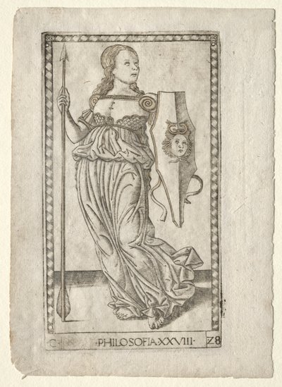 فلسفة من Tarocchi ، سلسلة C: الفنون الليبرالية ، رقم 28 ، قبل 1467. بواسطة ماجستير في سلسلة E Tarocchi