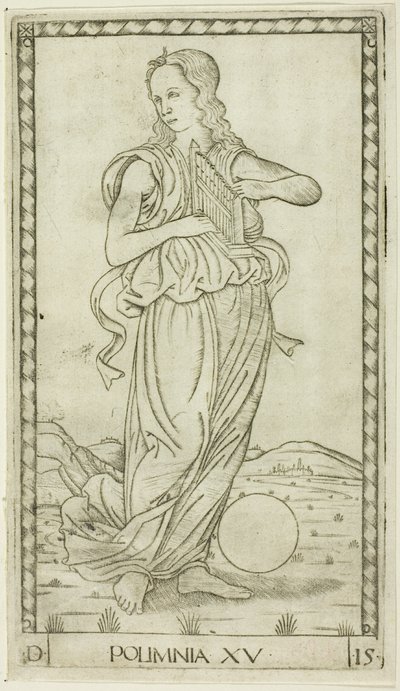 Polyhymnia ، اللوحة الخامسة عشرة من Apollo and the Muses بواسطة ماجستير في سلسلة E Tarocchi