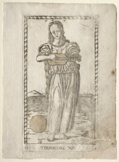Terpsichore (الرقص والأغنية) (من سلسلة Tarocchi D: Apollo and the Muses ، رقم 13) بواسطة Master of the E-Series Tarocchi