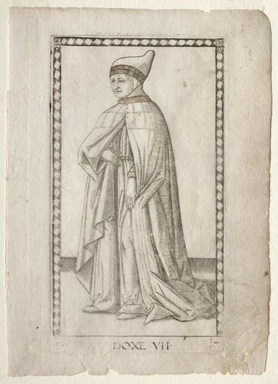 The Doge from the Tarocchi ، السلسلة E: ظروف الرجل ، رقم 7 ، قبل عام 1467. بواسطة ماجستير في سلسلة E Tarocchi