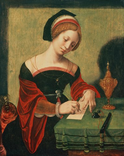 صورة لسيدة مثل المجدلية (درجة الحرارة على اللوحة) بواسطة Master of the Female Half Lengths