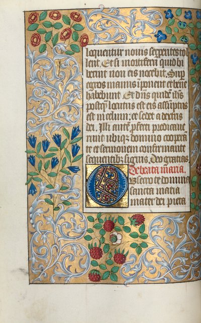 كتاب ساعات استخدام روان: fol. 18v ، الحرف O الأولي الكبير مع الحدود المتقنة ، ج. 1470. بواسطة سيد لاتيني جنيف