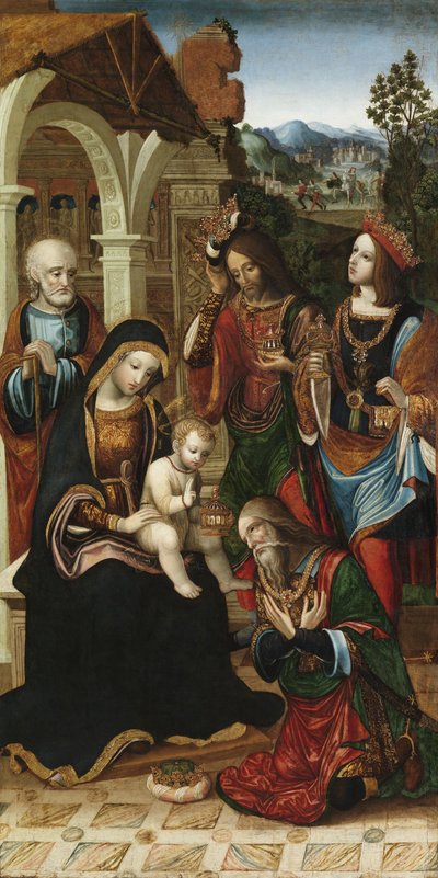 عبادة المجوس، حوالي 1503-10 (زيت على لوح) بواسطة سيد العشق غلاسكو