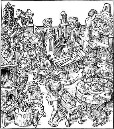 عطارد وأولاده. رسم توضيحي من كتاب Housebook ، 1480s بواسطة ماجستير في Housebook