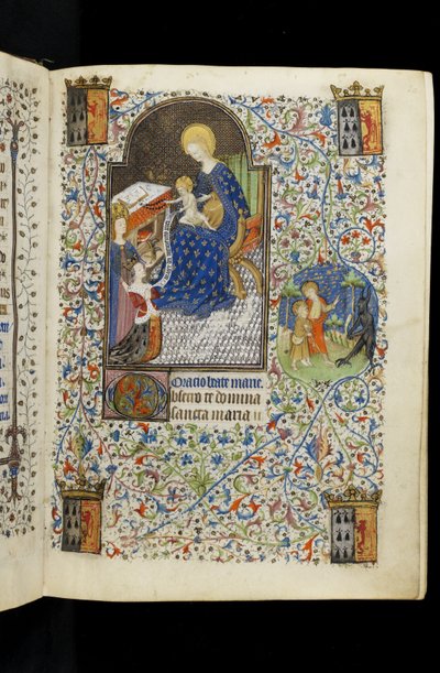 MS 62 f.20r ، تقدم سانت كاترين إيزابيل بريتاني للعذراء والطفل ، من حورا فرنسية مكتوبة لإيزابيل ستيوارت ، زوجة فرانسيس الأول ، دوق بريتاني ، c.1445-50 بواسطة سيد ساعات روهان