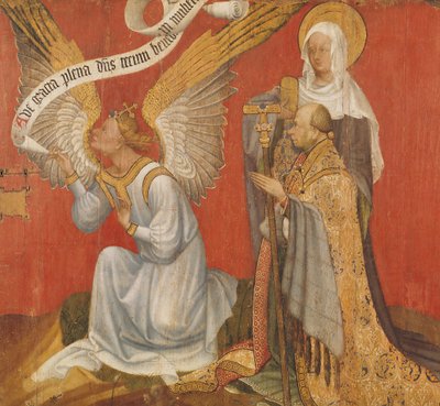 لوحة من diptych تصور ملاك البشارة ، والمتبرع والقديسة ، ربما القديسة مريم المجدلية ، 1420 بواسطة سيد ساعات روهان