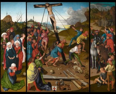 رفع الصليب [اللوحات الوسطى واليسرى واليمنى] ، ج. 14801490. بواسطة ماجستير في Starck Triptych