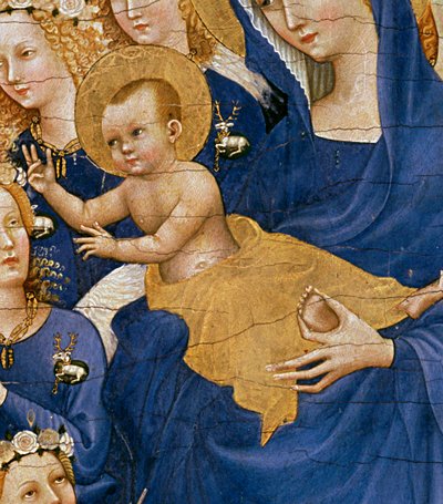العذراء والطفل ، c.1395-99 (درجة حرارة البيض على خشب البلوط) (تفاصيل 3028) بواسطة Master of the Wilton Diptych