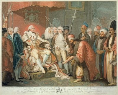 جلالة وموظفي الدولة يستقبلون السفير التركي والدعوى ، نقش دانيال أورم (1767-ص 1832) ، حانة. بقلم إدوارد أورم ، 1797 (نقش حاد) بواسطة ماذر براون