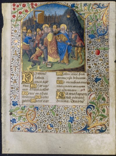 ورقة من كتاب ساعات: خيانة المسيح ، ج. 1470-1485. بواسطة Maître François