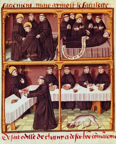 Refectoire de monines Miniature من المخطوطة "" Speculum historyiale "(مللي ثانية 1196 ، الصحيفة 141 ضد.) بقلم فينسينت دي بوفيه (1184 / 94-1264) التي أضاءها السيد فرانسوا (القرن الخامس عشر). شانتيلي ، متحف كوندي بواسطة Maître François