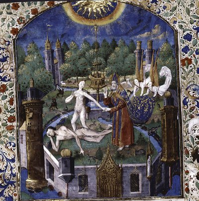 خلق حواء من جسد آدم النائم من De cleres et nobles women by Giovanni Boccaccio ، 1450-1475 بواسطة Maître François