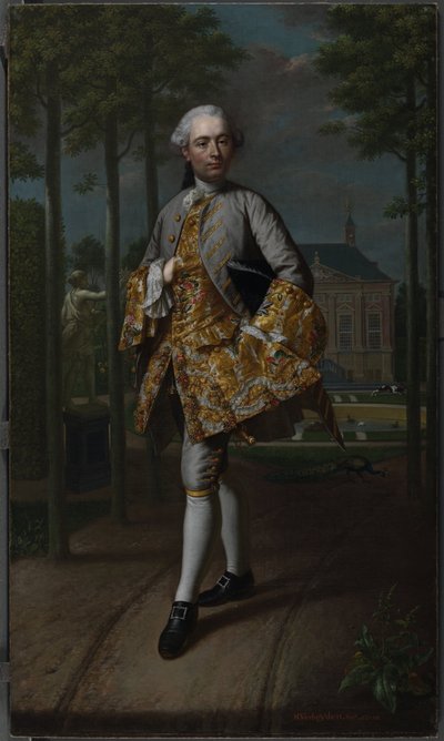 صورة جيرارد كورنيليس فان ريبيك جيرارد كورنيليس فان ريبيك (1722-1759) ، سكرتير دلفت ، يفترض أنه يقف أمام منزله الريفي إيسينستين في فوربورغ بواسطة ماثيوس فيرهايدن