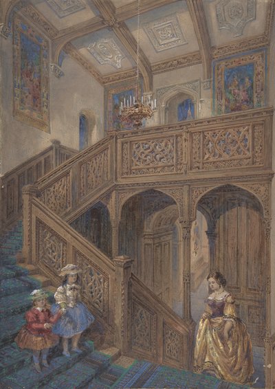 تصميم لوجه درج على الطراز اليعقوبي ، ظهر تصميم العناصر المعمارية ، كاليفورنيا. 1867. بواسطة ماثيو ديجبي وايت