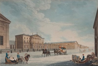 منظر للبنك الإمبراطوري والمتاجر في سانت بطرسبرغ ، 1815 بواسطة ماثيو دوبورج