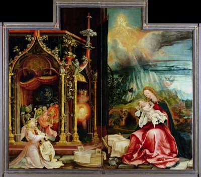 ميلاد وحفلة ملائكة من Isenheim Altarpiece ، اللوحة المركزية (زيت على لوح) بواسطة ماتياس (1480 1528) جرونوالد