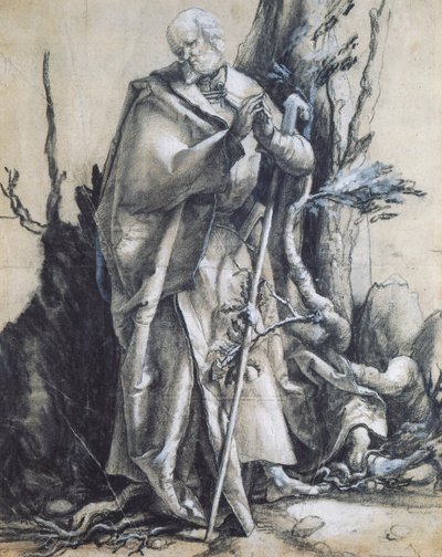 St John in the forest, ca 1515, by Matthias Grunewald (1470-1528), black chalk on paper, 37x29 cm. Germany بواسطة ماتياس (1480 1528) جرونوالد