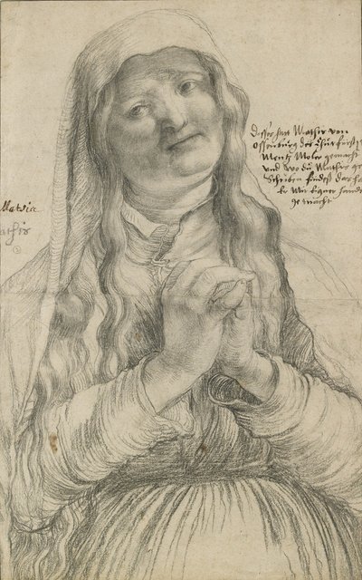 امرأة مسنة بأيد متشابكة ، c.1512 (طباشير أسود على ورق) بواسطة ماتياس جرونوالد