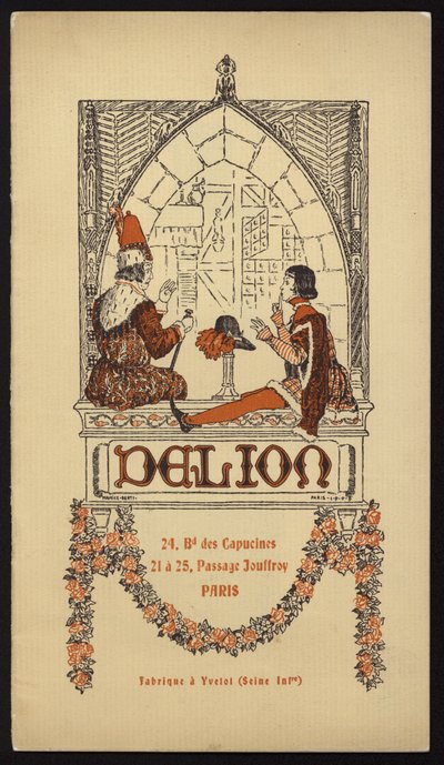 رسم توضيحي لكتالوج القبعة الصادر عن Delion ، باريس ، عام 1908 (litho) بواسطة موريس بيرتي