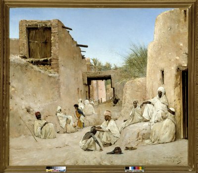 أحد شوارع واحة شيتما بالجزائر لوحة لموريس بومبارد (1857-1936) 1882 قاتمة. 140x160 سم. بواسطة موريس بومبارد