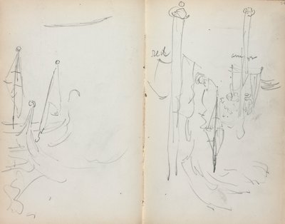 كراسة الرسم الإيطالية: ميناء البندقية عرض الصفحة 33 و 34 ، 1898-1899. بواسطة موريس برازيل برندرغاست