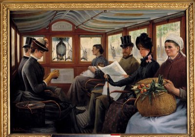في omnibus الركاب يستقرون في omnibus. لوحة لموريس ديلوندر (القرن التاسع عشر) 1890 صن. 0،66x0،94 م باريس ، متحف كارنافالي بواسطة موريس ديلوندر