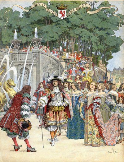 نيكولاس فوكيه يستقبل الملك الإنجليزي لويس الرابع عشر في قلعته في Vaux Le Vicomte ، فرنسا ، 17 أغسطس بواسطة موريس ليلوار