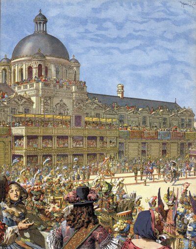 تم تقديم Royal Carrousel (بطولة الفرسان) في عام 1662 ، أمام قصر التويلري في باريس في عهد لويس الرابع عشر المعروف باسم Le Roi-Soleil (King Soleil أو Louis the Great بواسطة موريس ليلوار