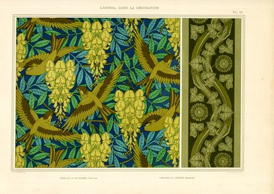 الطيور مع الوستارية والسحالي مع اللبلاب (ليثو) بواسطة موريس بيلارد فيرنويل