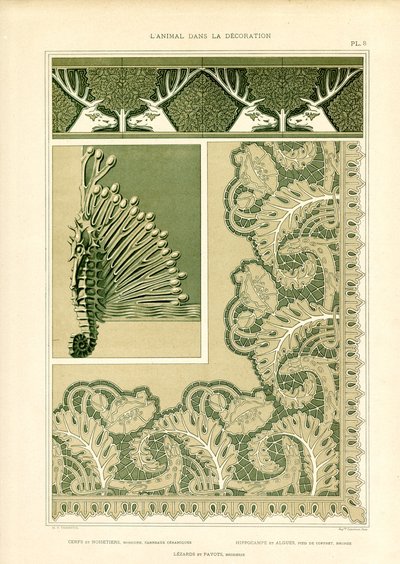 زخارف حيوانات الزينة مع الغزلان والكائنات البحرية (ليثو) بواسطة موريس بيلارد فيرنويل