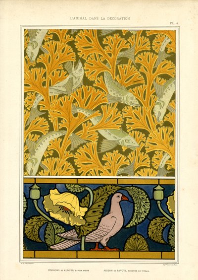 زخارف السمك والحمامة في تكثيف الطبيعة الزخرفية (ليثو) بواسطة موريس بيلارد فيرنويل