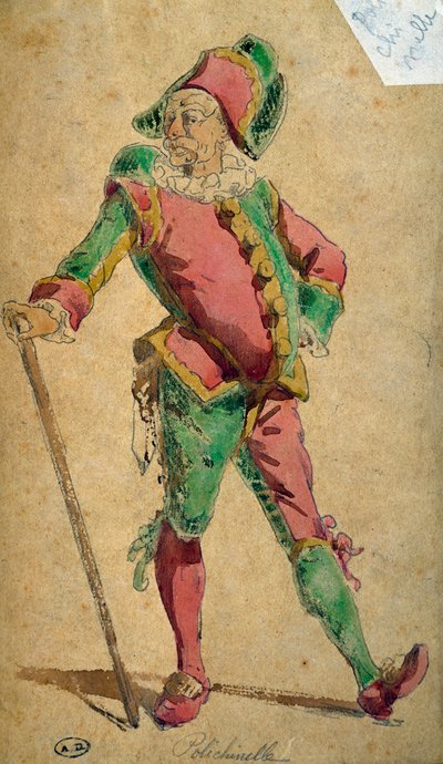 Pulcinella ، شخصية Commedia dell'arte ، رسم بواسطة موريس ساند (1823-1889) بواسطة موريس ساند