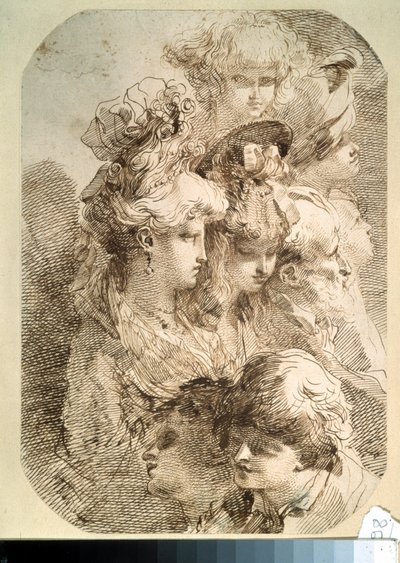 دراسة ثمانية رؤوس. (دراسات ثمانية رؤوس). رسم ماورو غاندولفي (1764-1834). الفن الإيطالي. قلم رصاص وحبر هندي بني على ورق. متحف بوشكين ، موسكو بواسطة ماورو جاندولفي