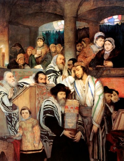 اليهود يصلون في كنيس يوم الغفران ، 1878. بواسطة موريسي جوتليب