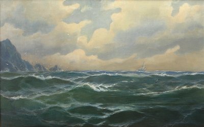 الألمانية: بحر متلاطم الأمواج بالقرب من الساحل بواسطة ماكس جنسن