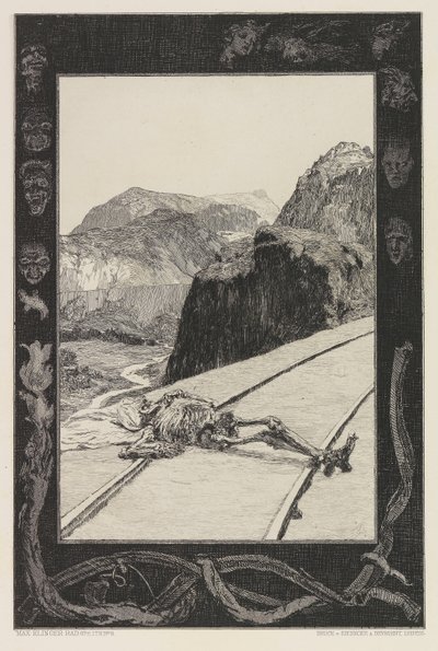 على المسارات ، اللوحة 8 من حقيبة الموت ، الجزء الأول ، التأليف الحادي عشر ، 1897. بواسطة ماكس كلنجر