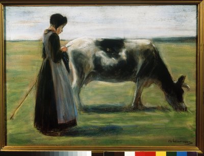 "" فتاة مع بقرة "(فتاة مع بقرة) لوحة باستيل لماكس ليبرمان (1847-1935) متحف بوشكين ، موسكو بواسطة ماكس ليبرمان