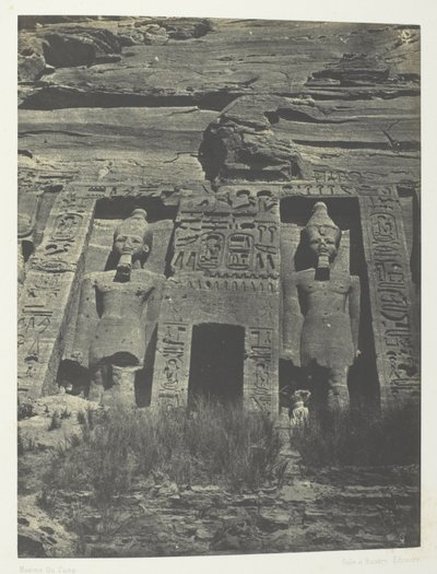 إبسامبول، مدخل سبيوس دي حتحور؛ النوبة، اللوحة 109 من ألبوم "مصر والنوبة وفلسطين وسوريا" (1852) بواسطة ماكسيم دو كامب